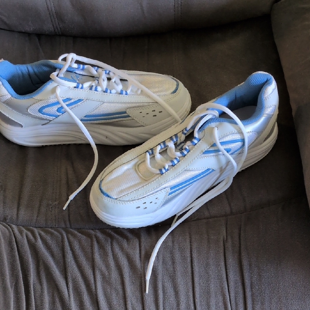 White and Blue Athletic Sneakers